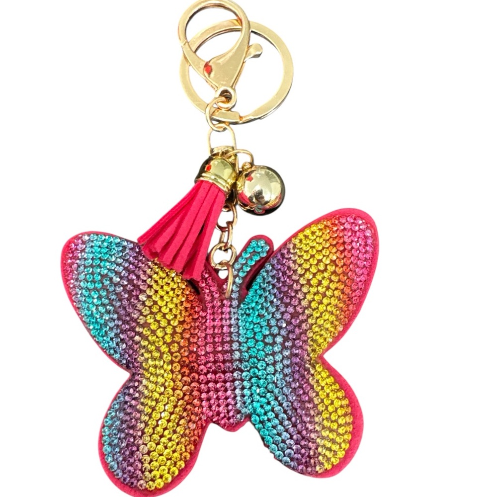 Butterfly Crystal Keychain & Card Holder - Rainbow Pink